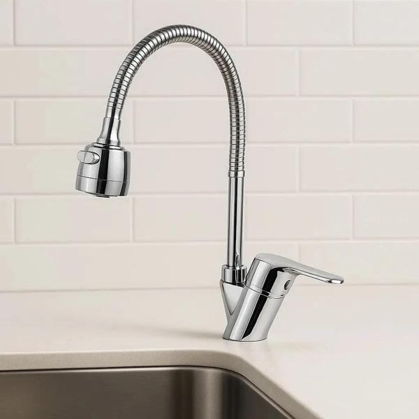 Spiralli Mutfak Bataryası Çift Su Girişli Mutfak Muslukğu - Image 1