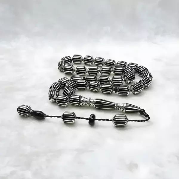 Tıraşlı Gümüş Nakkaş İmame 16'lı Oltu Taşı Tespih - Image 1