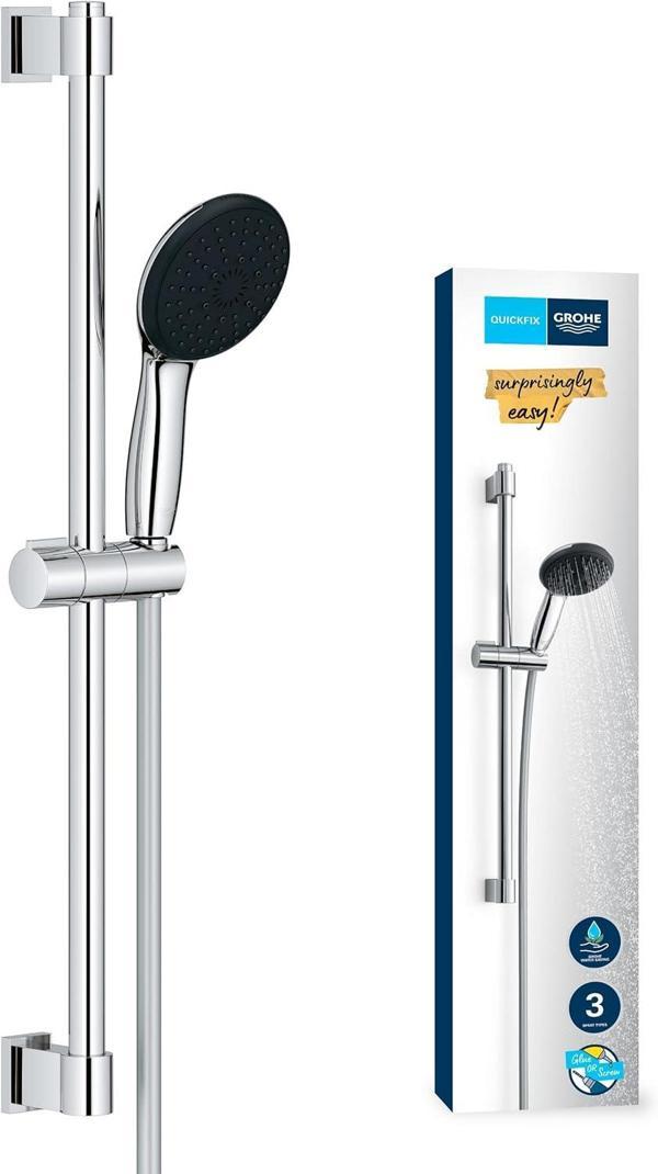 Grohe Vitalio Start 110 Sürgülü Duş Seti, 110Mm Yuvarlak 3 Akışlı El Duşu, 600Mm Sürgülü Ray, 1750Mm - Image 1