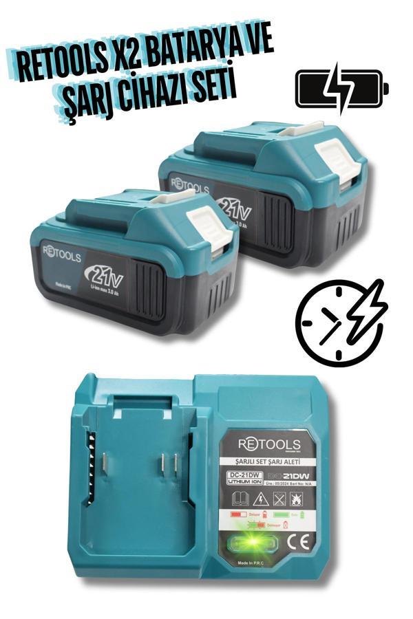 Ultra Hızlı Şarj Cihazı Mavi ve 2 Adet 10 Pilli Li-ion Batarya 21V/3.0AH Ekonomik Set! - Image 1