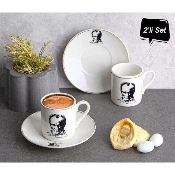 MDB Atatürk Tasarımlı Porselen 2'li Kahve Seti - Image 1