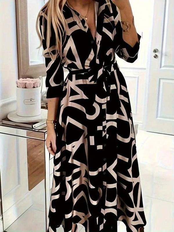 MDB Kadın Uzun Kollu Yakalı önden Düğmeli Uzun Süprem Elbise - Image 1