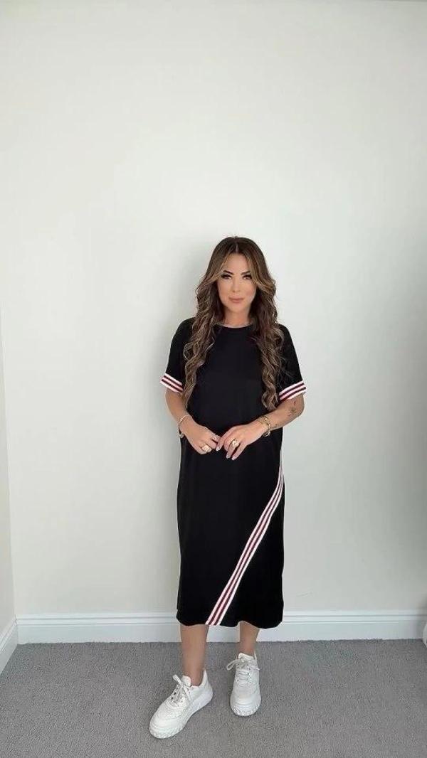 MDB Kadın Kol Ve Etek şerit Detaylı idi Boy Elbise - Image 1