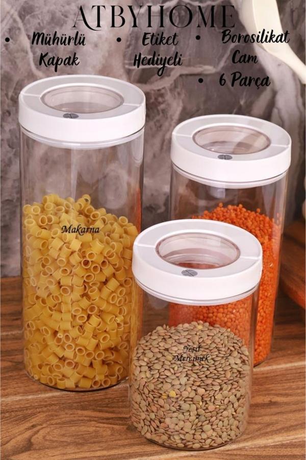 Lengo 3’lü 1200-1600-850 ml Mühürlü Vakumlu Borosilikat Cam Erzak Saklama Kavanozu - Image 1