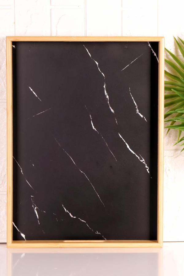 Bambum Marbella - Mermer Desenli Tepsi Siyah Büyük - Image 1