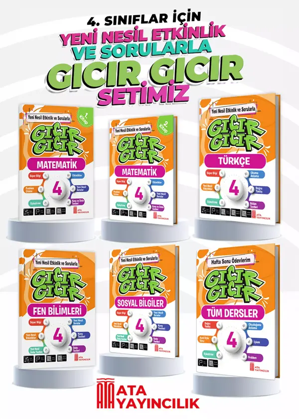 4. Sınıf Gıcır Gıcır 6'lı Set (Türkçe-Matematik (2 Kitap)-Fen Bilimleri-Sosyal Bilgiler-Hafta Sonu Ö - Ata Yayıncılık - Image 1
