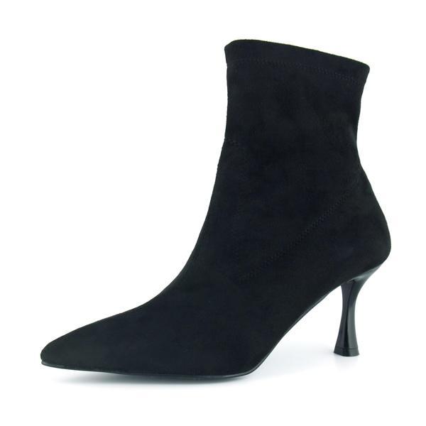 Erkan saçmacı Kimberly Siyah Süet Streç Sivri Burun Fermuarlı İnce Topuklu Günlük Bot - Image 1