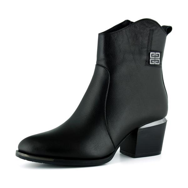 Erkan saçmacı  Siyah Hakiki Dana Derisi Tokalı Fermuarlı Sivri Burun Kalın Topuklu Günlük Bot - Image 1
