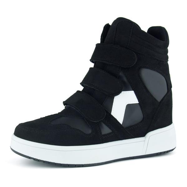 Erkan saçmacı Talvi Siyah Beyaz Süet Yuvarlak Burun Cırt Cırtlı Gizli Dolgu Topuklu Günlük Bot - Image 1