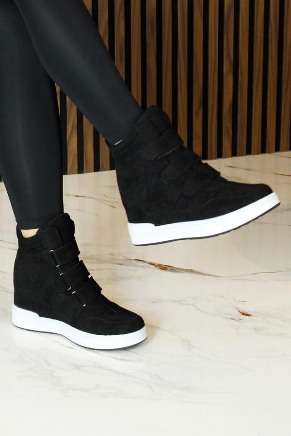 Erkan saçmacı Talvi Siyah Süet Yuvarlak Burun Cırt Cırtlı Gizli Dolgu Topuklu Günlük Bot - Image 1