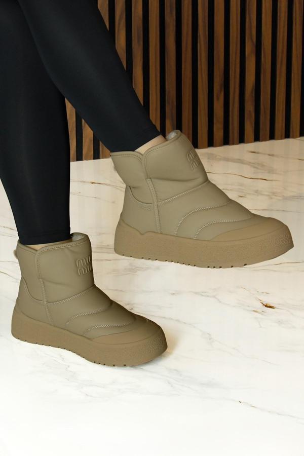 Erkan saçmacı Camel Vegan Kürk Astarlı Yuvarlak Burun Günlük Bot - Image 1