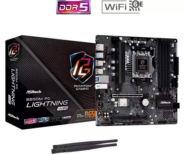 Asrock B650M PG Lightning WiFi 90-MXBK2-A0UAYZ AMD B650 Soket AM5 DDR5 7200(OC)MHz mATX Gaming (Oyuncu) Anakart - Image 1