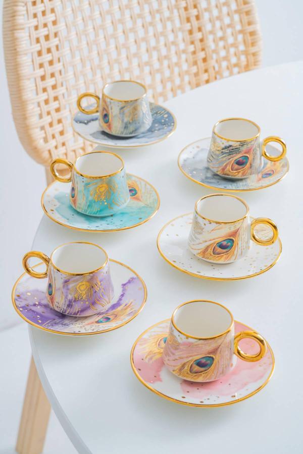 ACAR Astera 6 Kişilik Porselen Kahve Fincan Takımı - 90 ml - Image 1