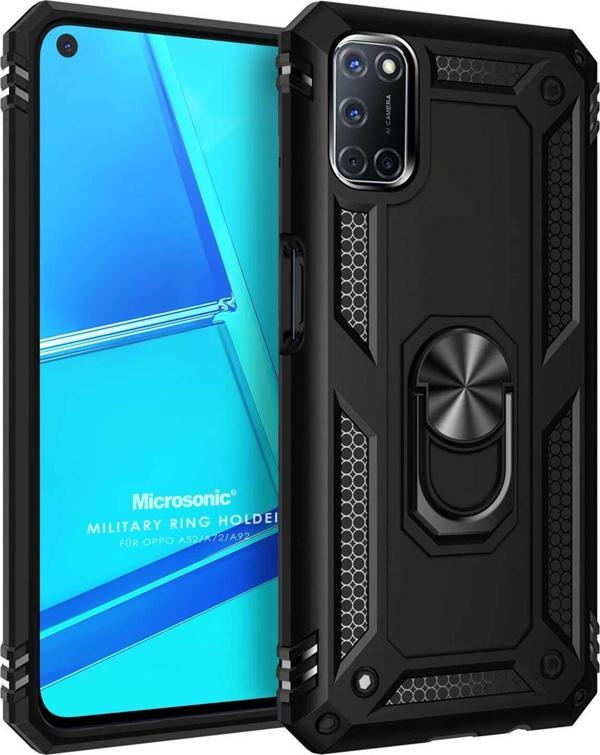 Microsonic Oppo A52 Kılıf Military Ring Holder Siyah - Image 1