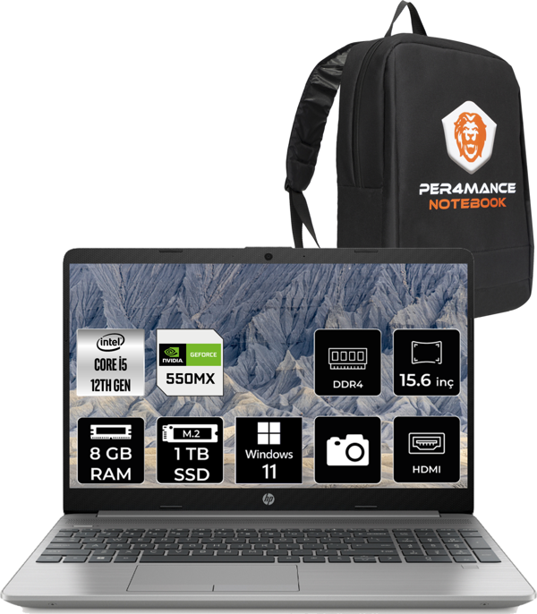 HP 250 G9 i5-1235U 8GB 1TB SSD MX550 15.6'' FHD W11 PRO 6Q8M7ES & ÇANTA - Image 1