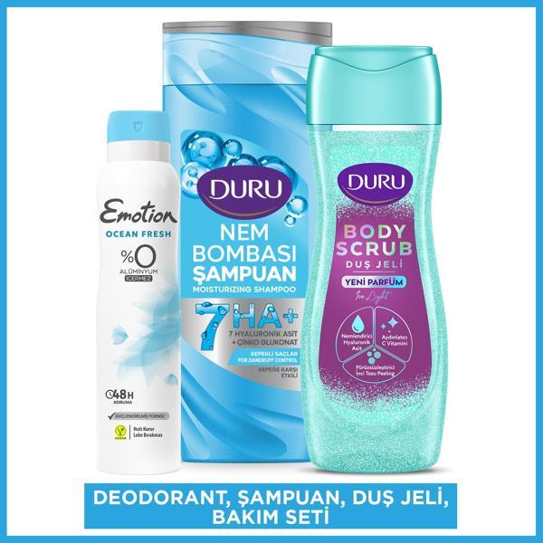 Duru Nem Bombası Kepeğe Karşı Şampuan 400 Ml&Duru Body Scrub Ice Light Duş Jeli&Emotion Deodorant - Image 1