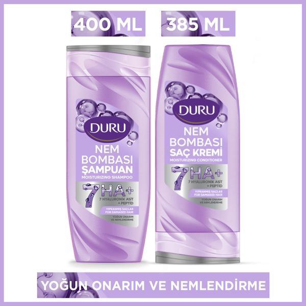 Duru Nem Bombası Yıpranmış Saçlar İçin Yoğun Onarıcı ve Nemlendirici Şampuan 400 Ml & Saç Kremi 385 Ml - Image 1