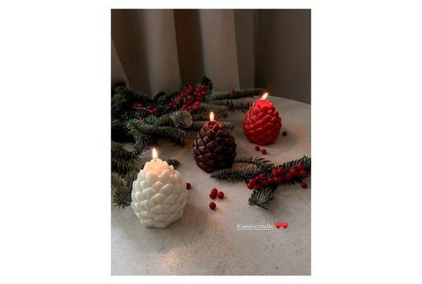 El Yapımı Kokulu kozalak figürlü Dekoratif Mum 3 adet - Image 1