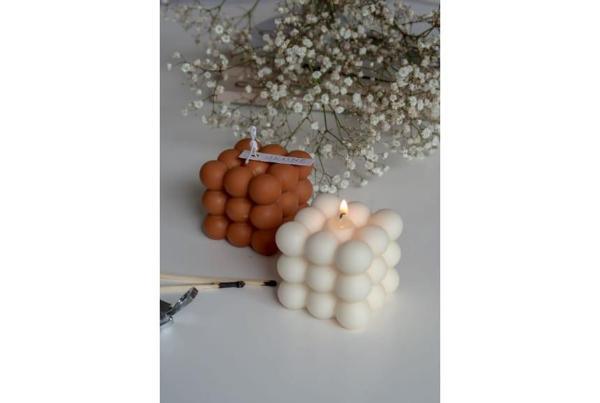Modern Bubble Küp Mum kahverengi-beyaz Dekoratif Mum 2 adet - Image 1