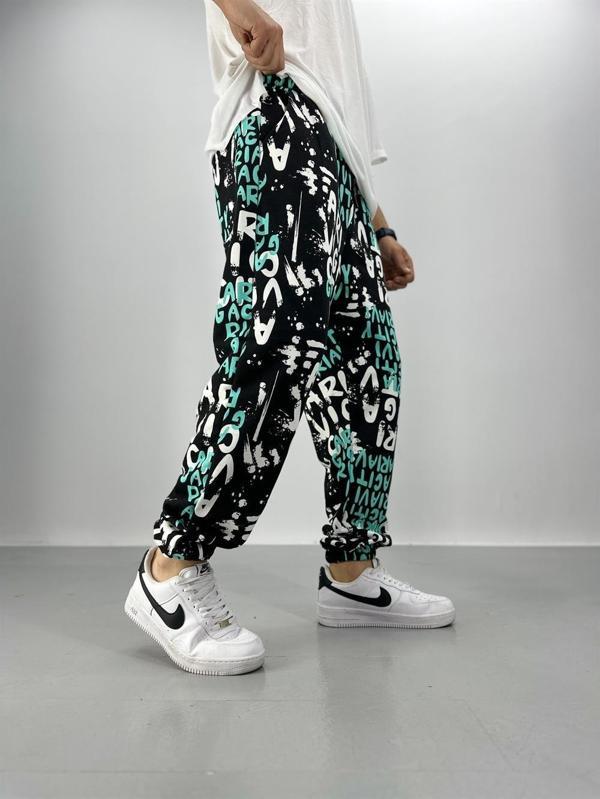Erkek Turkuaz-Siyah Renkli Grafiti Jogger COC2210 - Image 1
