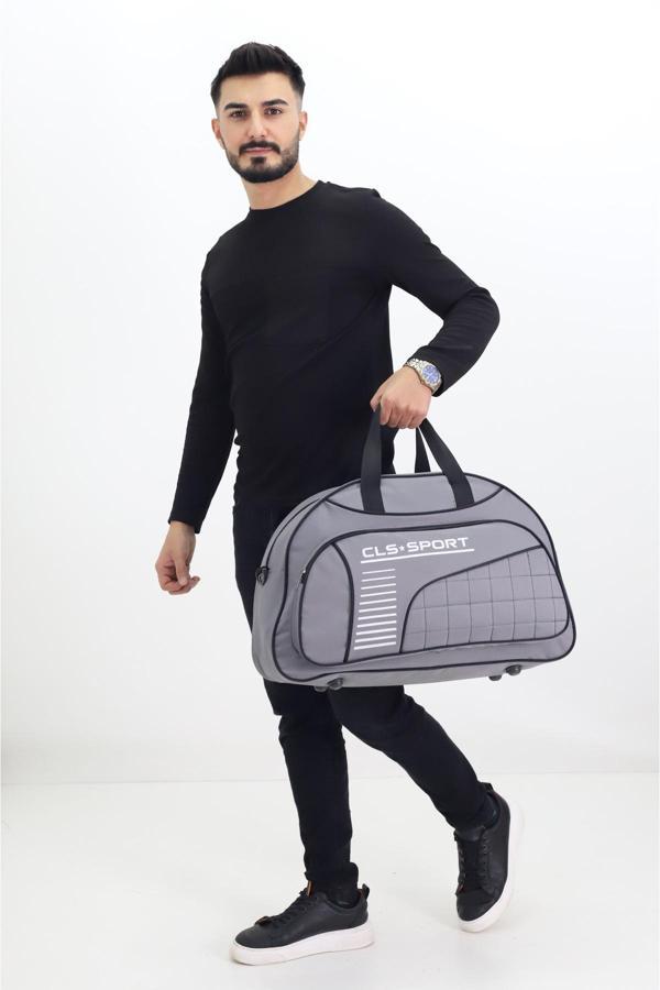 Gri Spor ve Seyahat Çantası – Ayakkabı Bölmeli, Su Geçirmez, Omuz Askılı Antrenman Çantası - Image 1