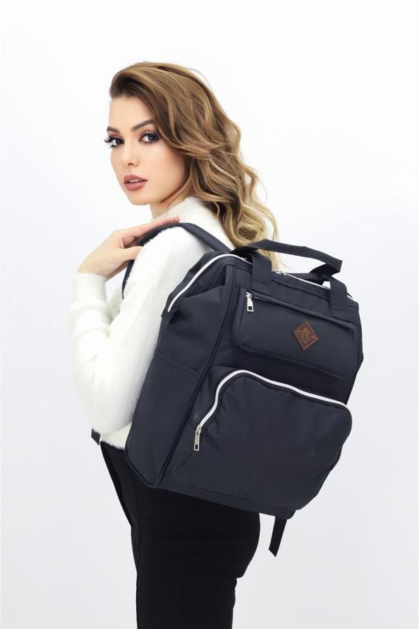 Termal Bölmeli Siyah Anne Bebek Sırt Çantası Geniş Hacimli Bebek Bakım Çantası Bebek Arabası Uyumlu - Image 1