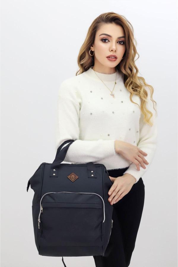 Termal Bölmeli Siyah Anne Bebek Sırt Çantası Geniş Hacimli Su Geçirmez Bakım Çantası Puset Uyumlu - Image 1