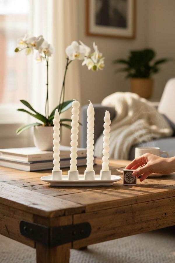 4’lü Masaüstü Şamdan Seti – Dekoratif Döküm Şamdanlık | 20 - 25 mm çap Muma Uyumlu | Modern Minimal Tasarım - Image 1