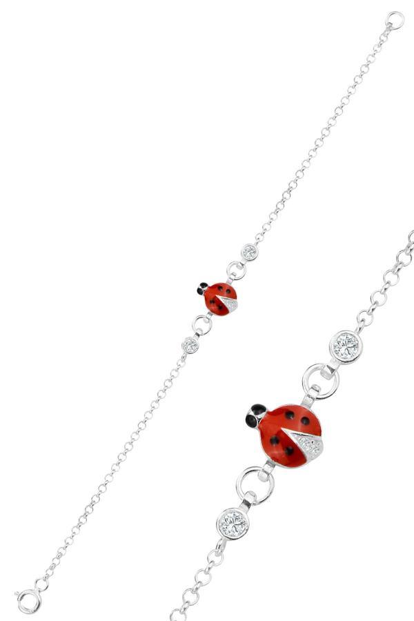 925 ayar gümüş bileklik zirkon taşlı kırmızı mineli uğur böceği çocuk bileklik [barcode] - Image 1