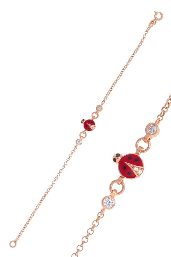 925 ayar gümüş bileklik rose zirkon taşlı kırmızı mineli uğur böceği çocuk bileklik [barcode] - Image 1