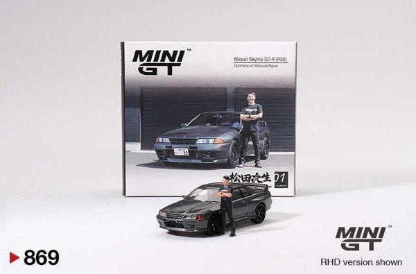 Mini GT 1/64 Nissan Skyline GT-R (R32)Gunmetal W/ Matsuda Figure Tsugio Matsuda Collection 869 - Image 1