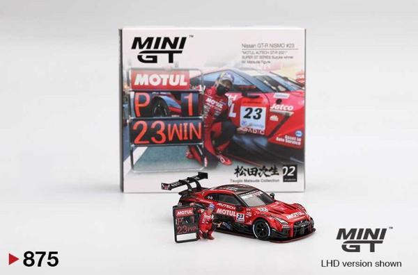 Mini GT 1/64 Nissan GT-R NISMO #23 "MOTUL AUTECH GT-R 2021" SUPER GT SERIES Suzuka winner W/ Matsuda Figure Tsugio Matsuda Collection No.2 875 - Image 1