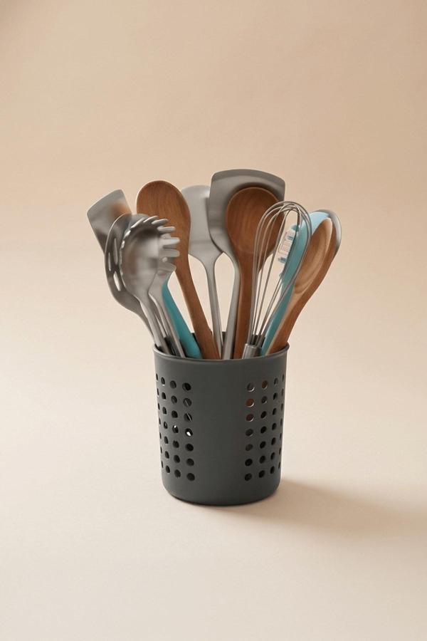 Antrasit - A+ Silindir Kaşıklık – Tezgah Üstü Servis Standı, Su Gider Delikli, Plastik Düzenleyici - Image 1