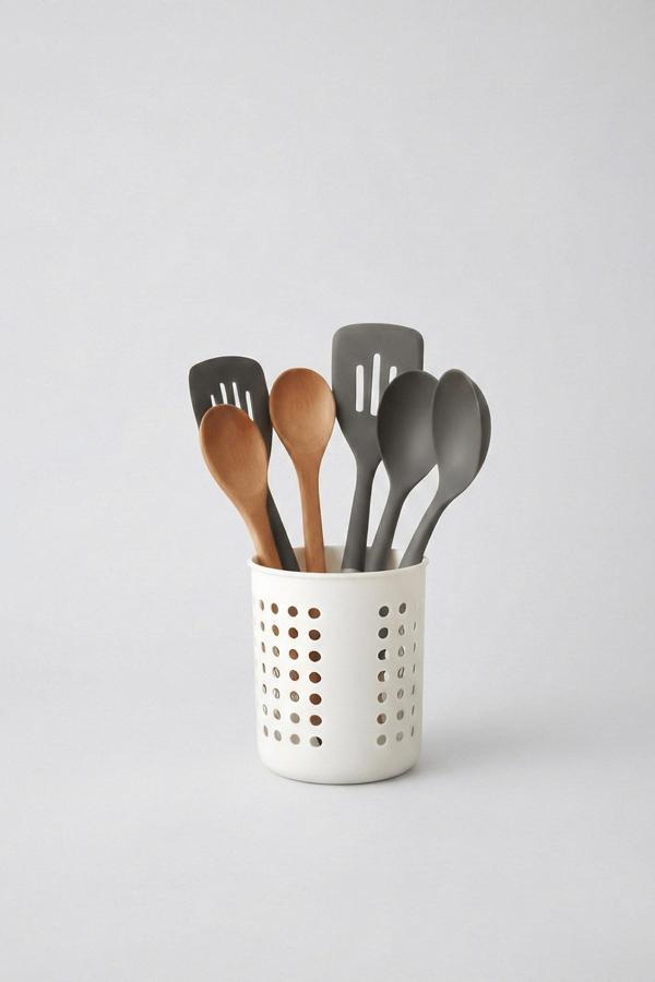 Beyaz - A+ Silindir Kaşıklık – Tezgah Üstü Servis Standı, Su Gider Delikli, Plastik Düzenleyici  - Image 1