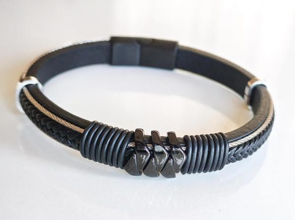 Deri Kordonlu Seramik Taşlı Siyah Erkek Bileklik - Image 1