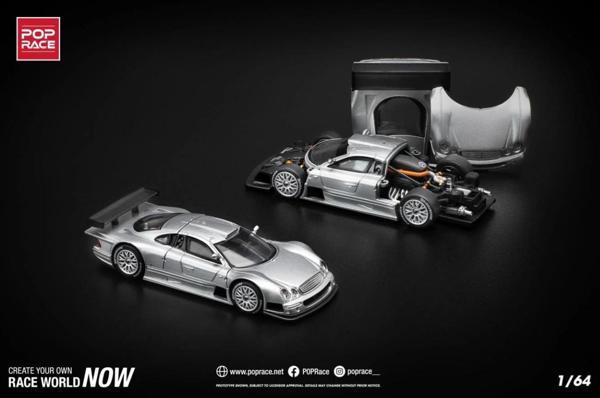 Pop Race Mercedes Benz AMG CLK GTR Silver  1/64  - Image 1