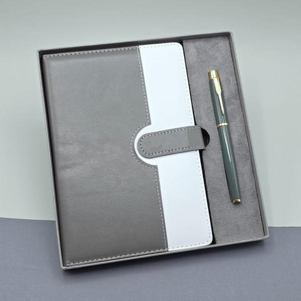 Gri Kutulu Deri Defter Roller Kalem Set - Image 1