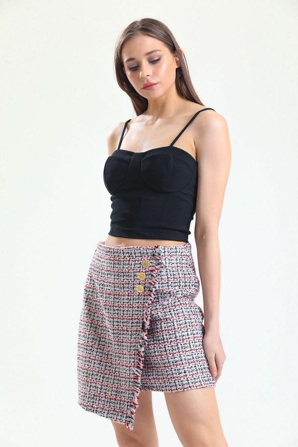 Sense Püsküllü Chanel Kısa Etek Pembe Kırmızı Etk32983
Etk32983 - Image 1