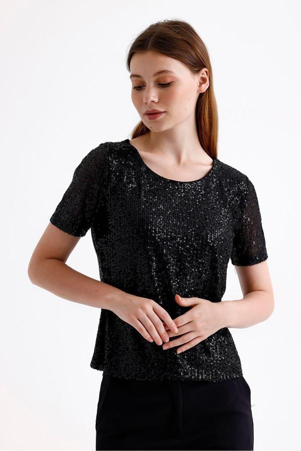 Sense Kısa Kol Pul Payet Abiye Bluz Siyah Blz35540
Blz35540 - Image 1