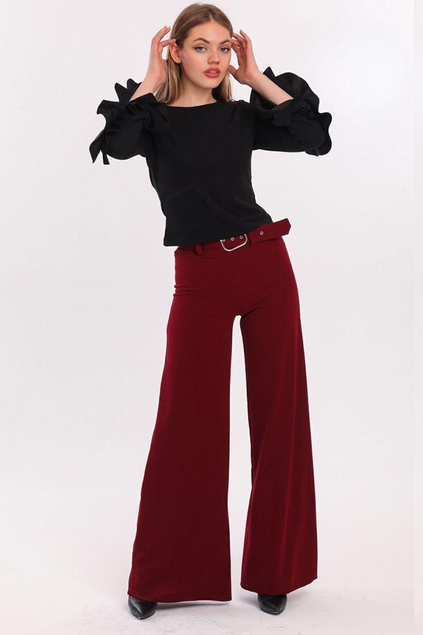 Sense Yanları Kumaş Kaplama Kemerli İspanyol Paça Scuba Krep Pantolon Bordo Pnt33393
Pnt33393 - Image 1