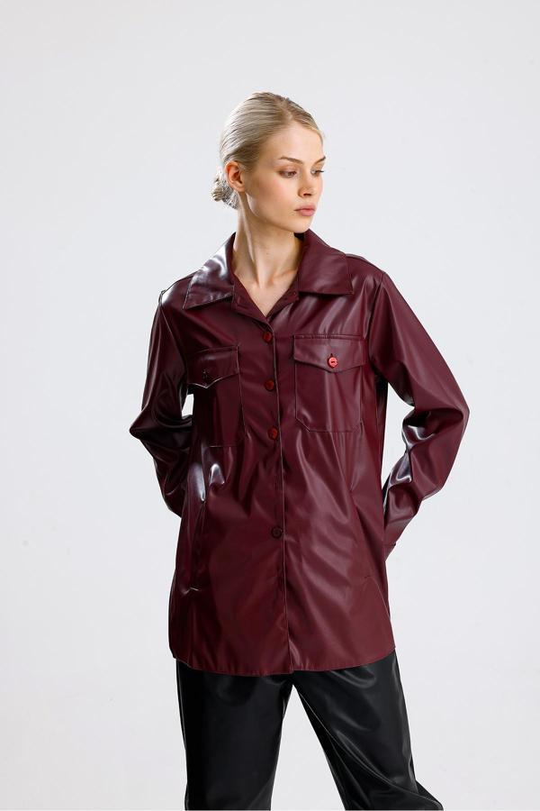 Sense Önü Cepli Düğmeli U Kol Deri Gömlek Bordo Gml33163
Gml33163 - Image 1