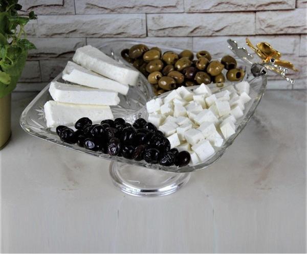 Cam Ayaklı Bölmeli Kare Kelebek Servis Sunum Tabağı - Image 1