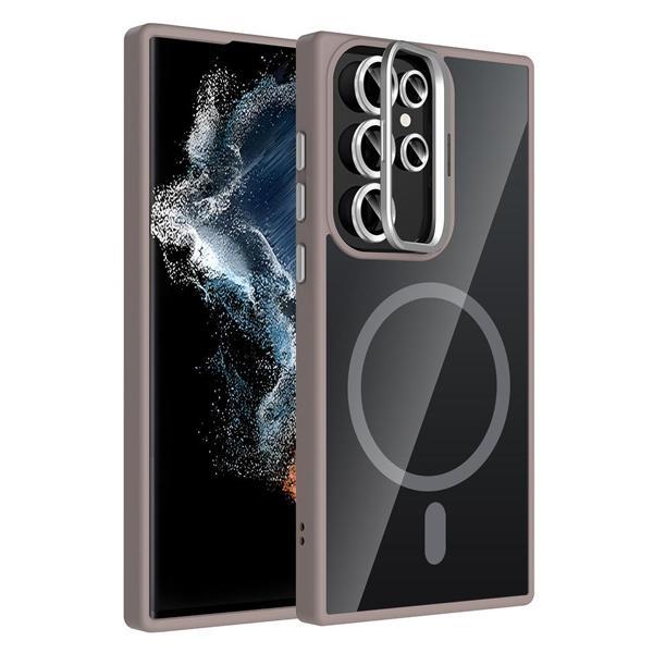 Galaxy S22 Ultra Kılıf Standlı ve Kamera Lens Hediyeli M-Safe Şarj Özellikli Zore Etro Kapak - Image 1