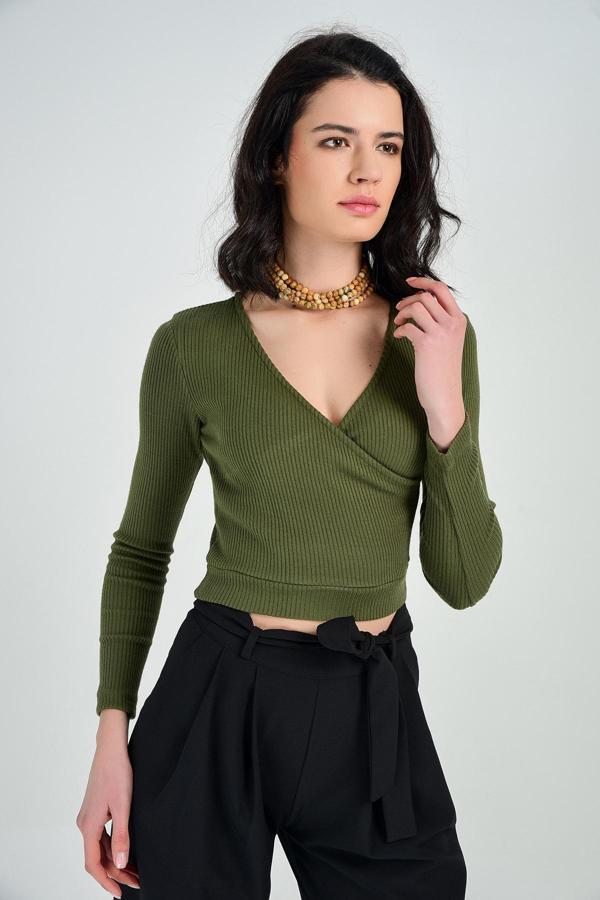 Sense Trıko Kumaş Bluz | Blz14392 Hakı - Image 1