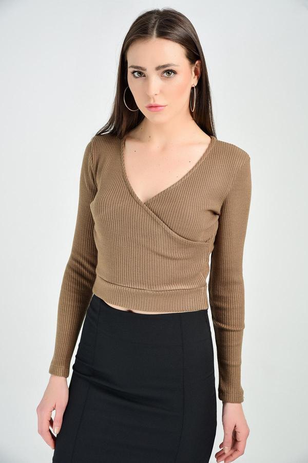 Sense Trıko Kumaş Bluz | Blz14392 Kahve - Image 1