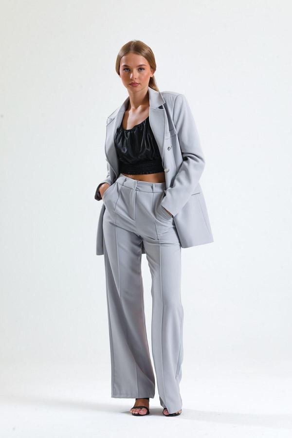 Sense Süs Dikişli Hürrem Kumaş Bol Paça Pantolon | Pnt34239 Grı - Image 1