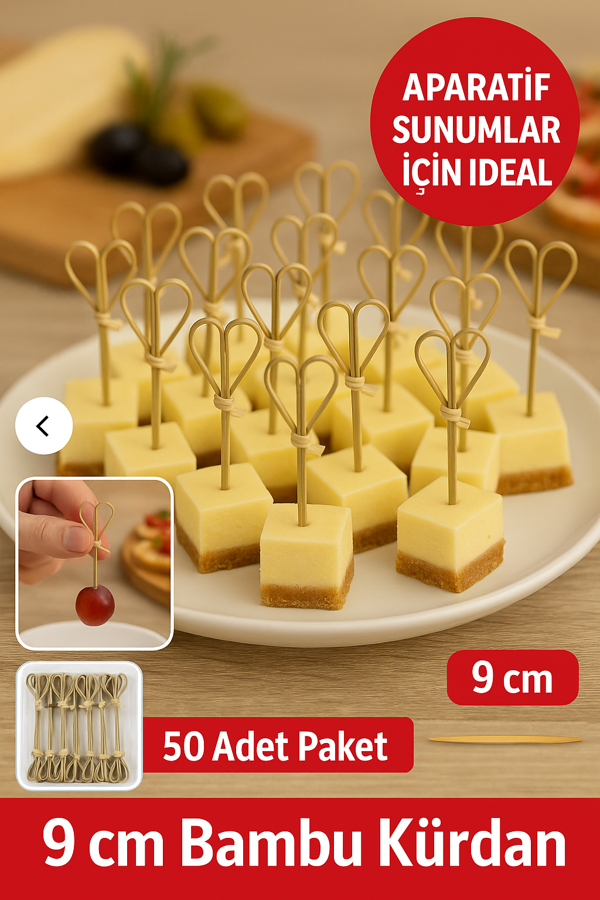 50’li Kahve Kalpli 9 cm Doğal Bambu Kürdan  • Kanepe Kokteyl Sunum Servis Kürdanı Parti Kürdanı - Image 1