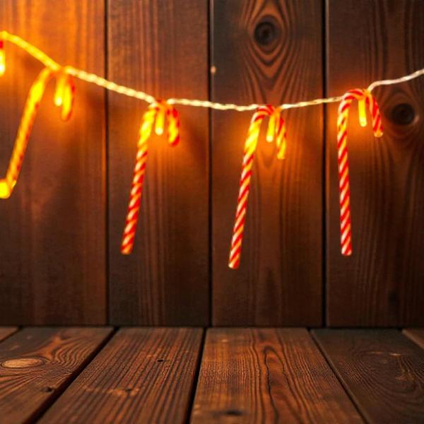 YILBAŞI IŞIĞI BASTON ÇUBUK IŞIK 10 DALLI PİLLİ LED 1.70 METRE LED IŞIK YILBAŞI SÜSLERİ - Image 1