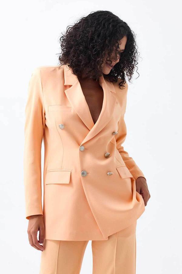 Sense İçi Astarlı Hürrem Kumaş Oversize Blazer Ceket | Ckt34236 Somon - Image 1