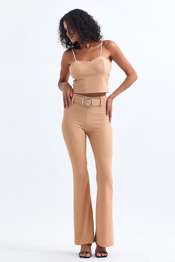 Sense Kemer Detaylı Ottoman Pantolon | Pnt34753 Camel - Image 1